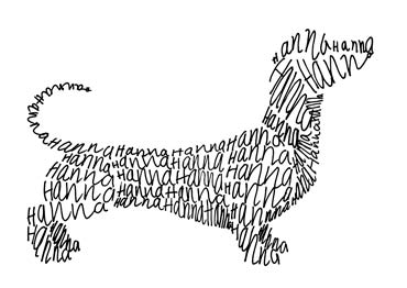 Hanna's Dachshund, commission for tattoo, ink drawing made up of the name Hanna.