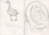 Sketchbook A4-03, 07. Pencil drawings (ducks and study for Virgin Burden).