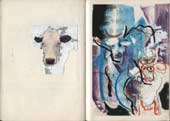 Sketchbook A5-02, 18. Painted photo and mixed media sketch (cows).
