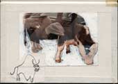 Sketchbook A5-02, 23h. Painted double exposure photo (cow with car interior).