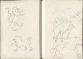 Sketchbook A5-04, 13. Pencil drawings (lion heralds and boars).