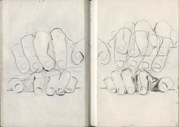 Sketchbook A5-03, 02. Line drawing (my hands and fingers).