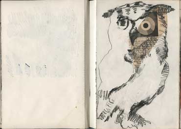 Sketchbook A5-04, 10. Drawing with collage (owl).