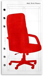 Small Comforts, Chair 01, Monoprint on Personal Filofax paper. (Red office chair)